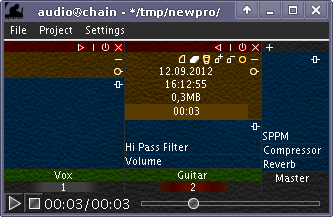 Several parts of an audio track are colored in this picture Colored parts of audio tracks