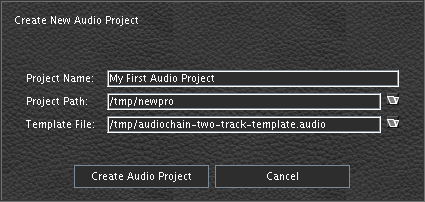 Create New Audio Project Dialog create new audio project dialog